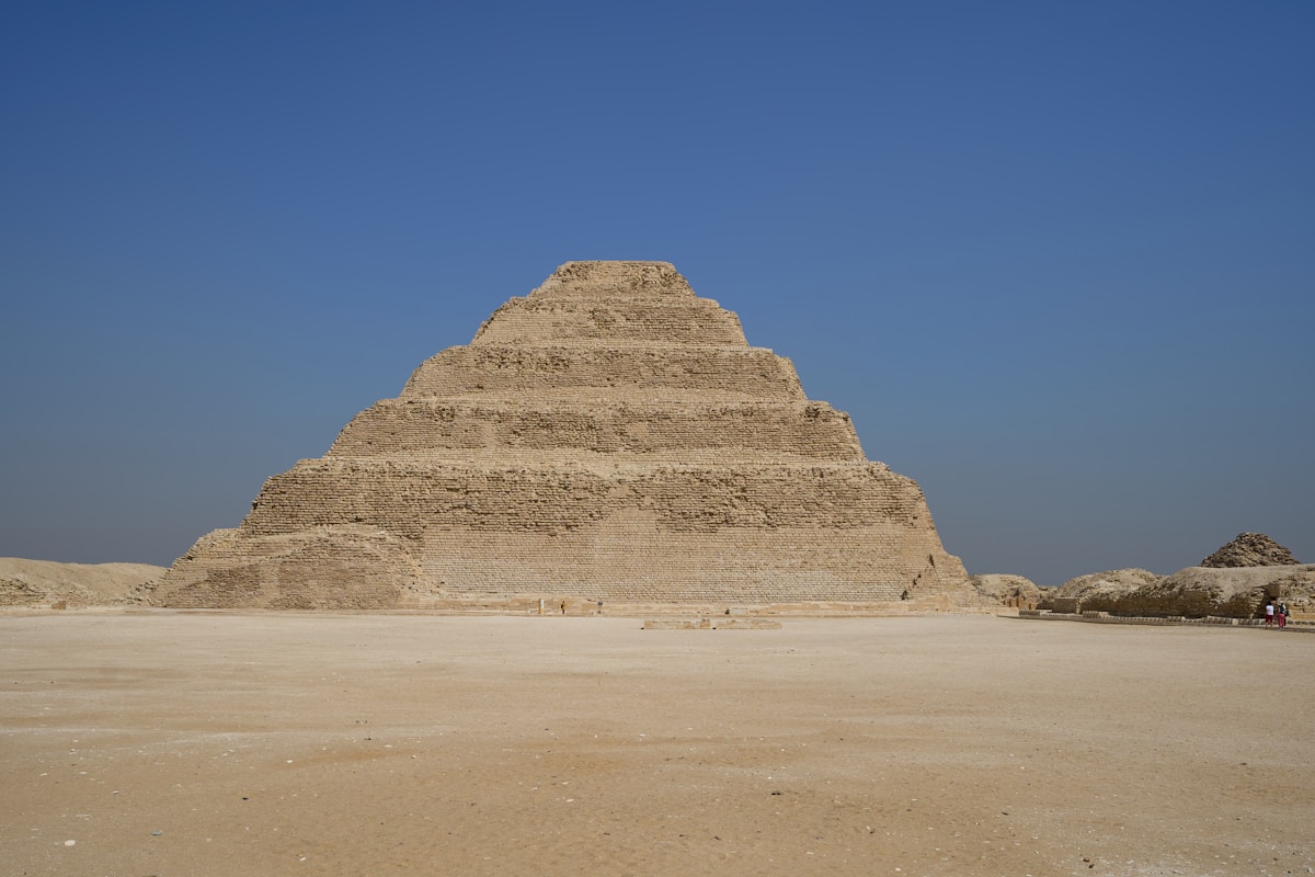The Step Pyramid of Djoser rising above the Saqqara plateau, Egypt