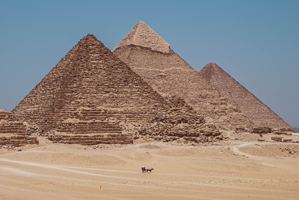The Pyramids of Giza under clear winter skies